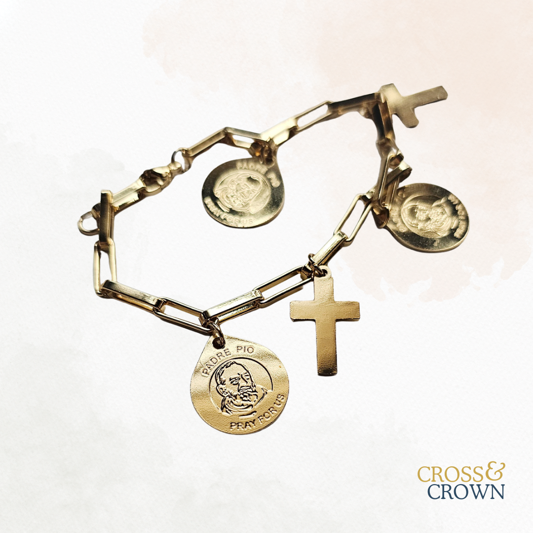 Saint Padre Pio Stainless Steel Charm Bracelet