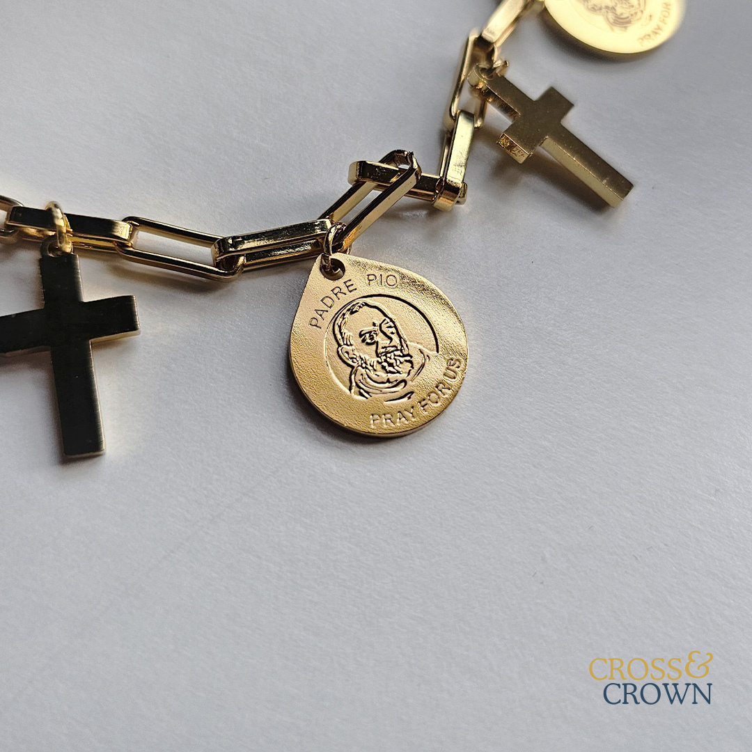 Saint Padre Pio Stainless Steel Charm Bracelet
