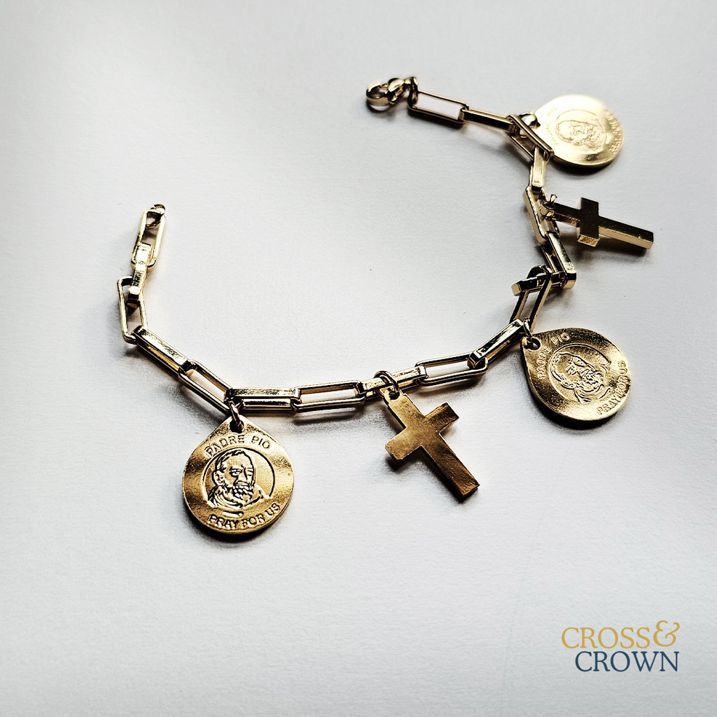 Saint Padre Pio Stainless Steel Charm Bracelet