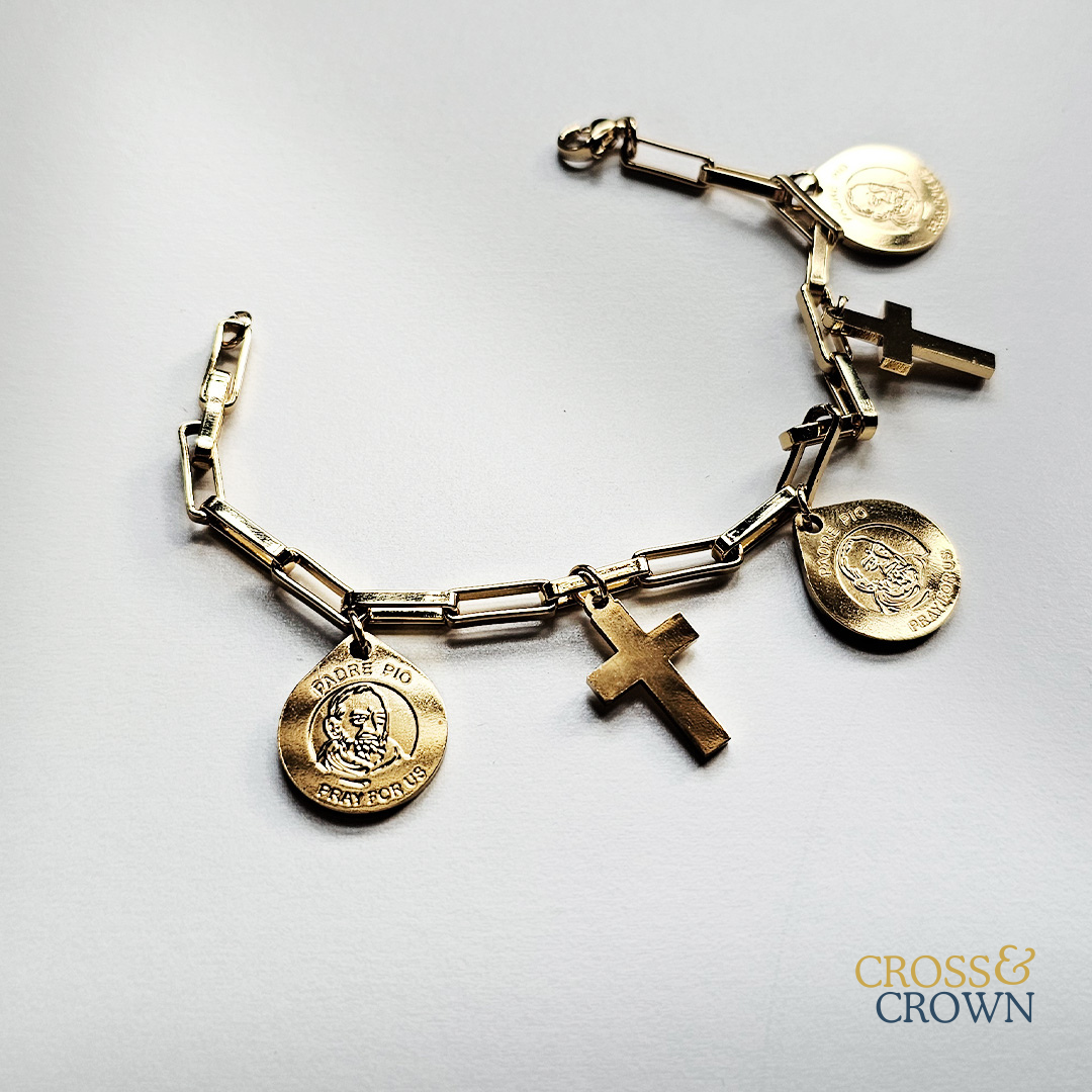 Saint Padre Pio Stainless Steel Charm Bracelet