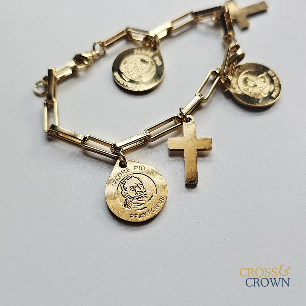 Saint Padre Pio Stainless Steel Charm Bracelet