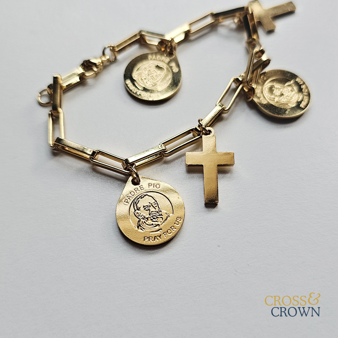 Saint Padre Pio Stainless Steel Charm Bracelet