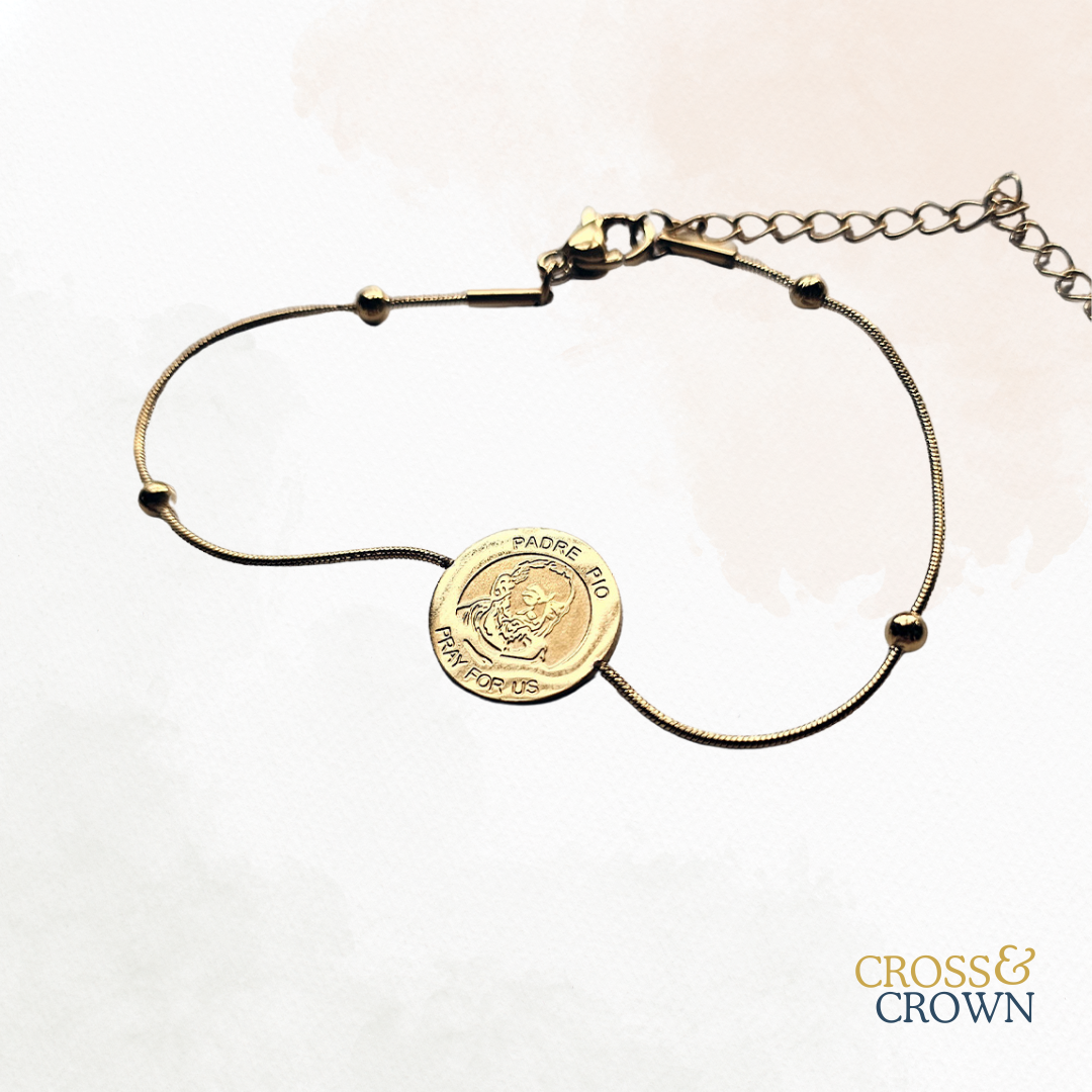 Saint Padre Pio Stainless Steel Charm Bracelet