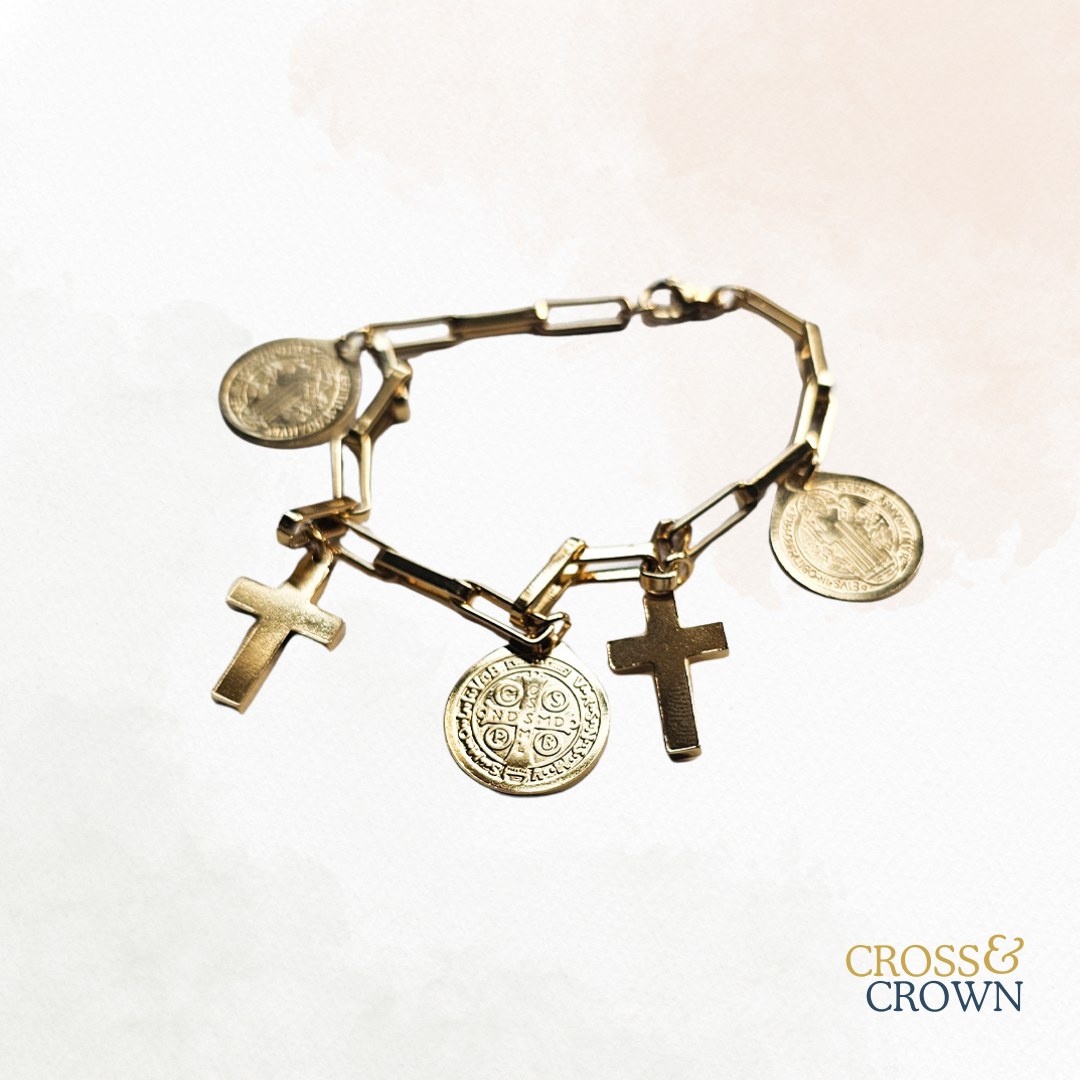 Saint Benedict Medal Stainless Steel Charm Bracelet