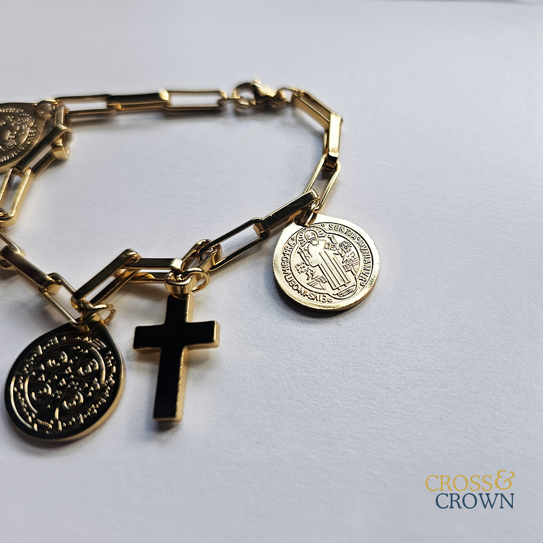 Saint Benedict Medal Stainless Steel Charm Bracelet