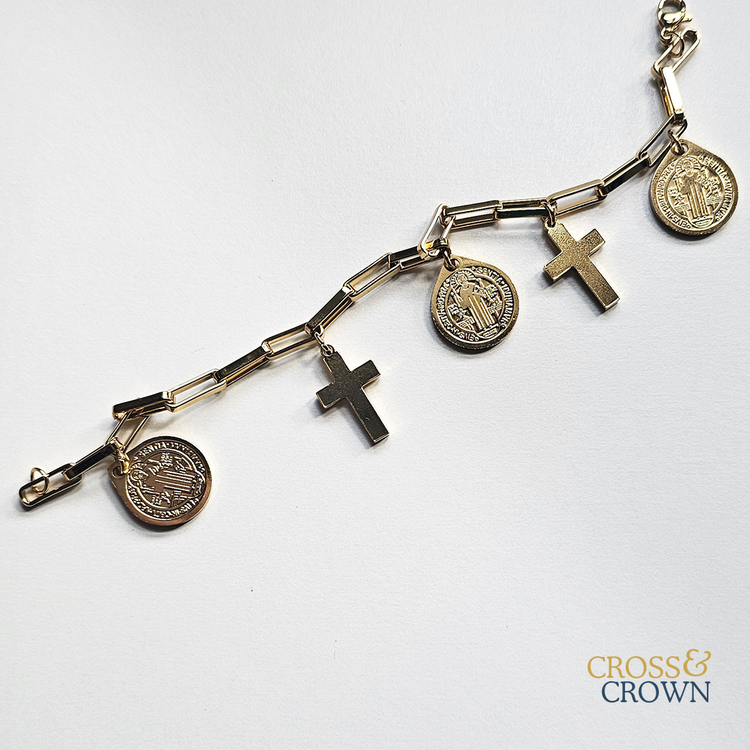 Saint Benedict Medal Stainless Steel Charm Bracelet