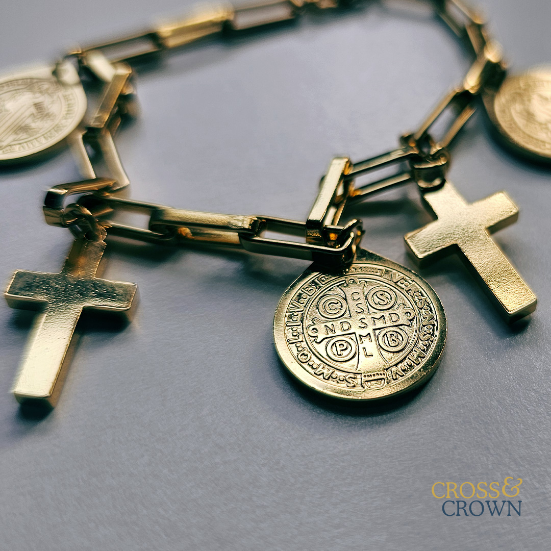 Saint Benedict Medal Stainless Steel Charm Bracelet