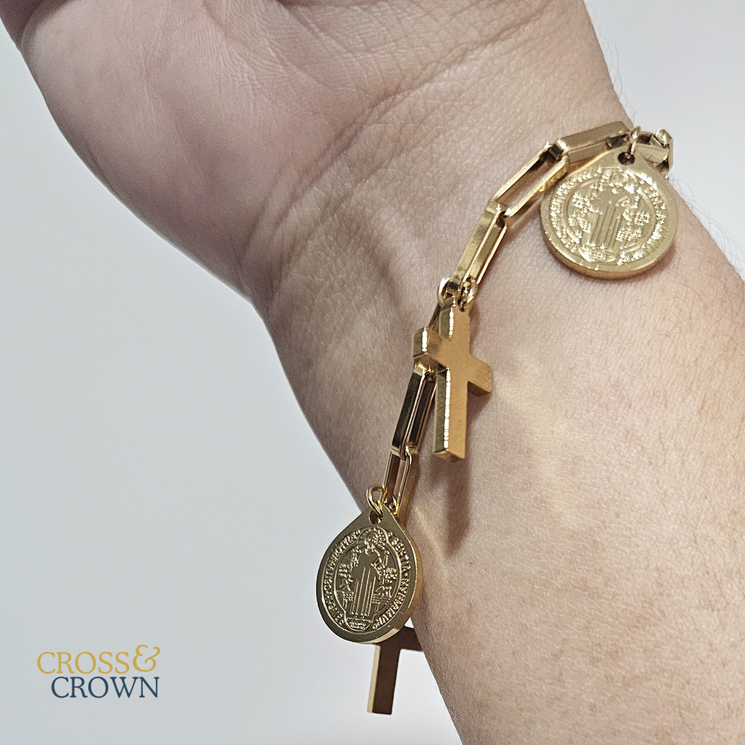 Saint Benedict Medal Stainless Steel Charm Bracelet