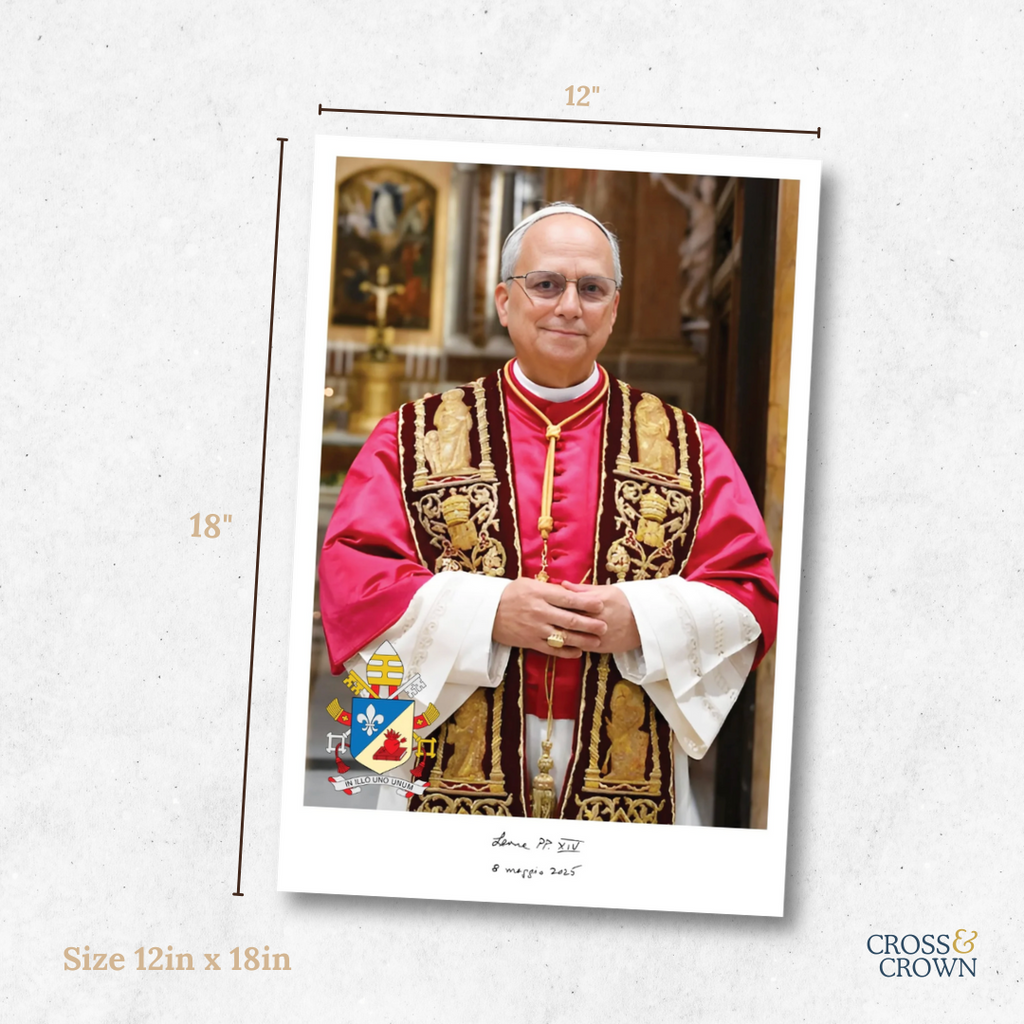 Official Papal Portrait of Pope Leo XIV with Crimson/Gold Ornate Frame with Gold Detailing