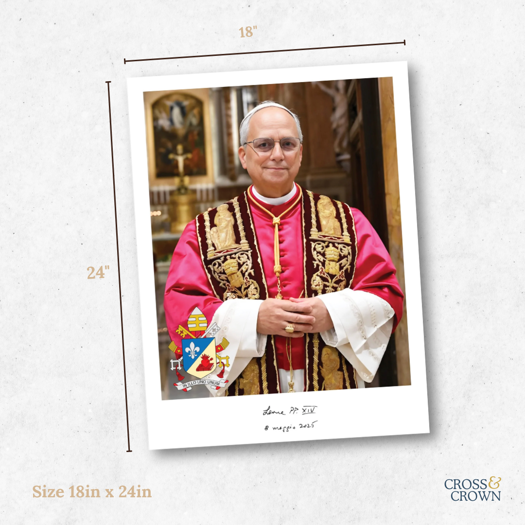 Official Papal Portrait of Pope Leo XIV with Crimson/Gold Ornate Frame with Gold Detailing