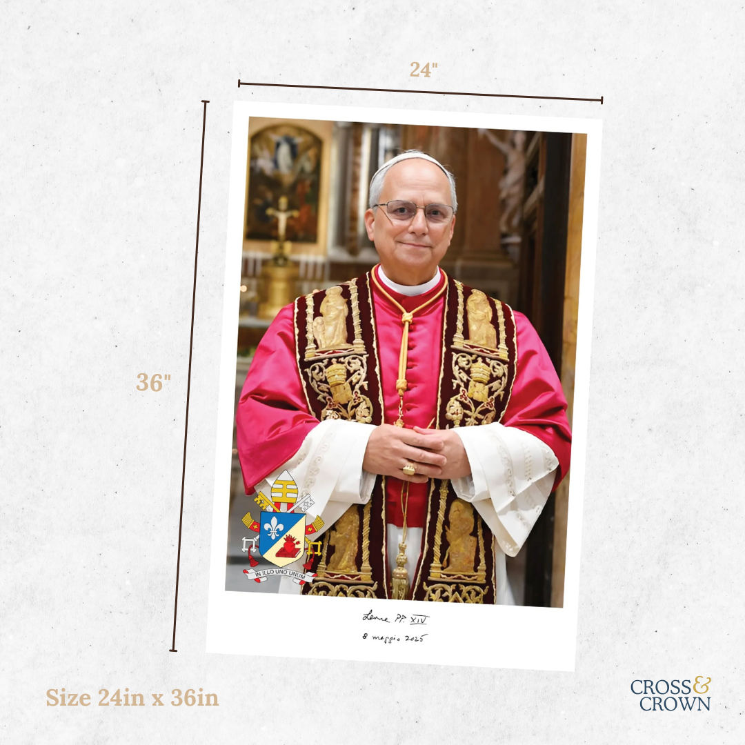 Official Papal Portrait of Pope Leo XIV with Crimson/Gold Ornate Frame with Gold Detailing