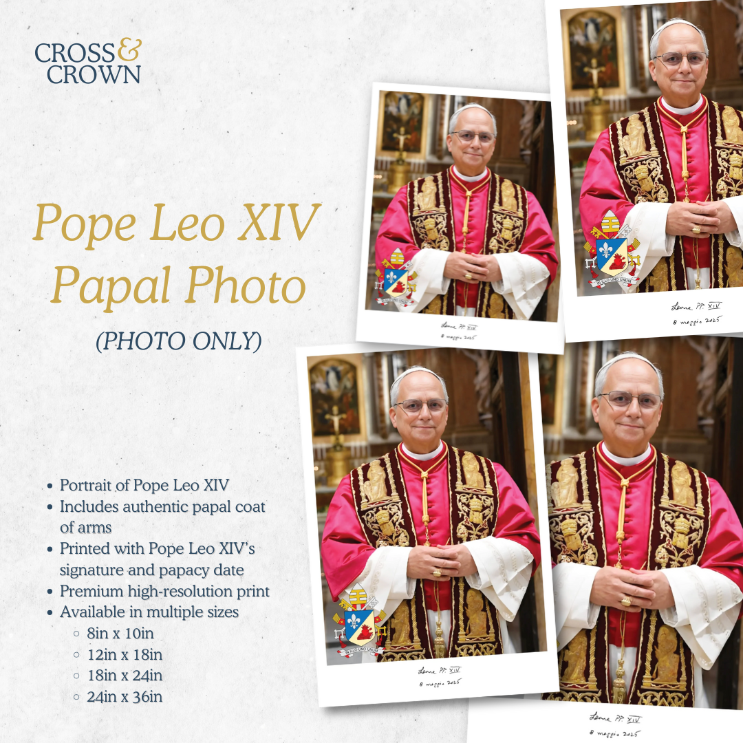 Official Papal Portrait of Pope Leo XIV with Crimson/Gold Ornate Frame with Gold Detailing