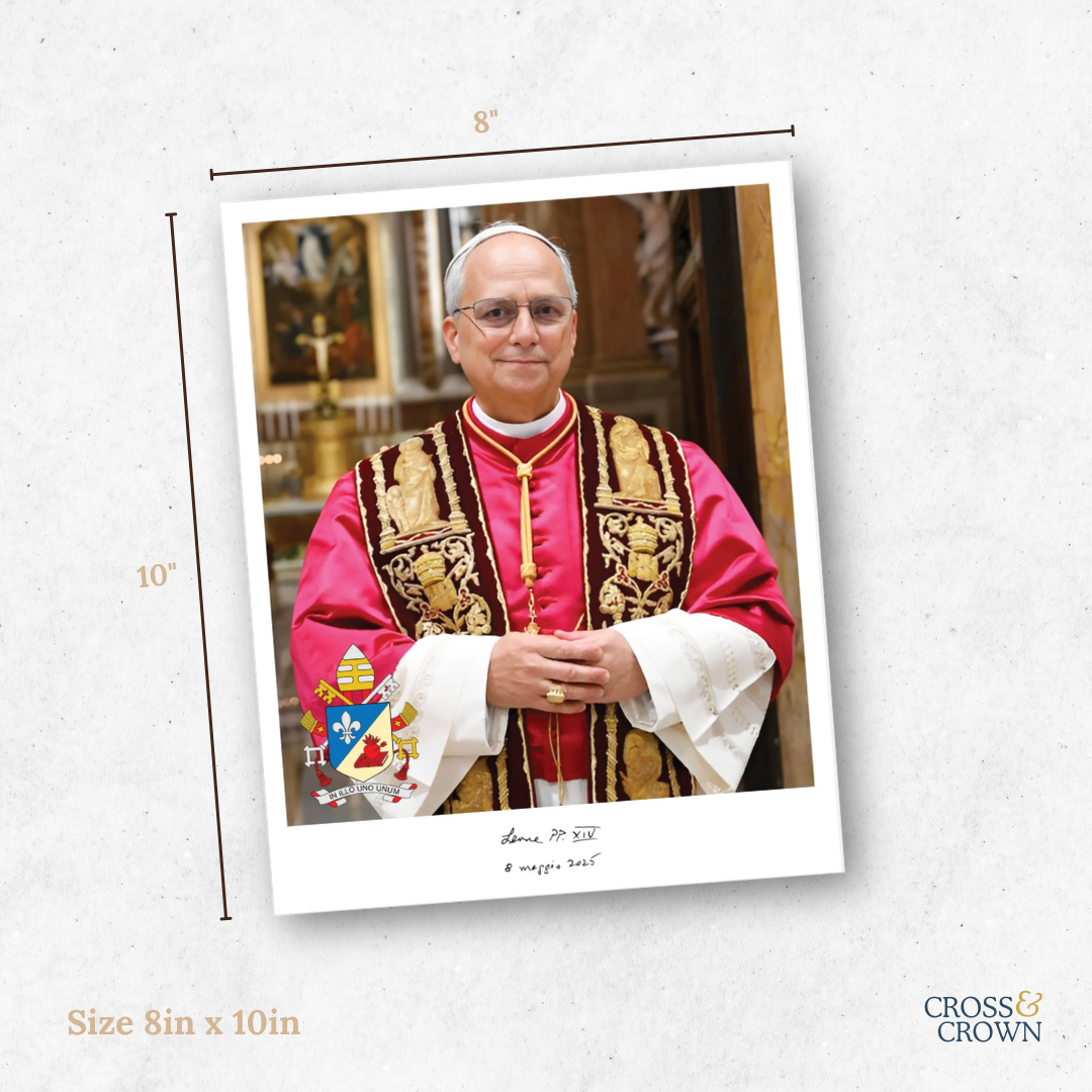 Official Papal Portrait of Pope Leo XIV with Crimson/Gold Ornate Frame with Gold Detailing